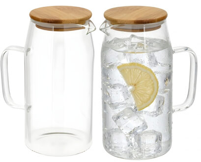 Gerimport Water / sapkan - 2x - met bamboe deksel - 1,1 ltr - glas - schenkkan