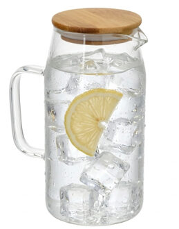 Gerimport Water / sapkan - met bamboe deksel - 1,1 ltr - glas - schenkkan