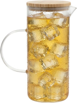 Gerimport Water / sapkan - met bamboe deksel - 1,5 ltr - boroscilaat glas - schenkkan