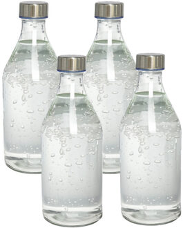 Gerimport Waterkan - 4x - met deksel - 1L - glas - RVS Dop - waterkaraf - schenkkan - rond