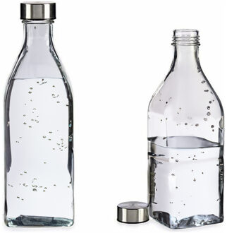 Gerimport Waterkan - met deksel - 1L - glas - kurk - waterkaraf - schenkkan - vierkant