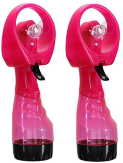 Gerimport waterspray ventilator - 2x stuks - roze - 27 cm - verkoeling in de zomer