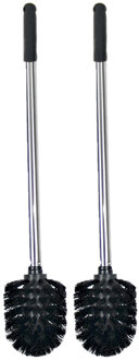 Gerimport Wc en toiletborstel - 2x - zwart / zilver - 34 cm - van RVS - Badkamer accessoires