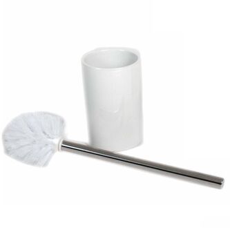 Gerimport Wc/toiletborstel inclusief houder wit 37 cm van RVS /keramiek - Toiletborstels Multikleur