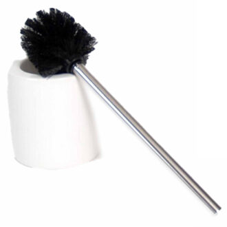 Gerimport Wc/toiletborstel met houder zwart/wit 39 cm keramiek