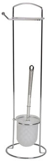Gerimport Wc/toiletborstel met toiletrolhouder - RVS - 60 cm - Toilet/badkameraccessoires - wc-borstel