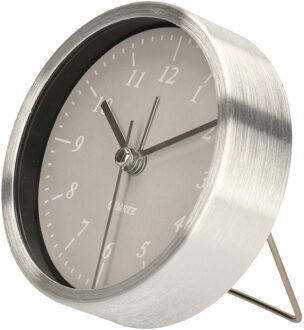 Gerimport Wekker/alarmklok analoog - zilver/grijs - aluminium/glas - 9 x 2,5 cm - staand model