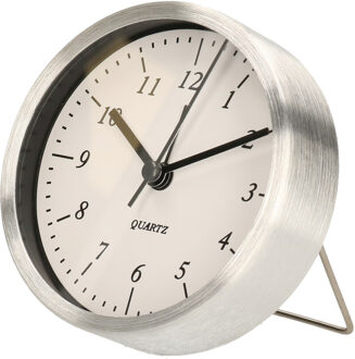 Gerimport Wekker/alarmklok analoog - zilver/wit - aluminium/glas - 9 x 2,5 cm - staand model