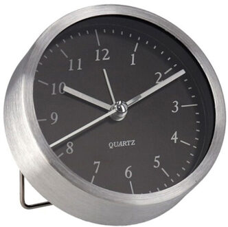 Gerimport Wekker/alarmklok analoog - zilver/zwart - aluminium/glas - 9 x 2,5 cm - staand model