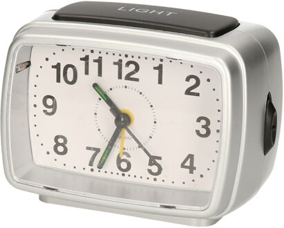Gerimport Wekker - alarmklok - zwart/zilver - 11 cm - met verlichting en alarm