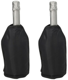 Gerimport Wijnfles koeler/koelelement hoes - 2x - zwart - 22 cm - Flessenkoeler - Wijnkoeler