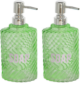 Gerimport Zeeppompje/dispenser - 2x - appelgroen - glas - 500 ml - navulbaar - toilet/badkamer/keuke