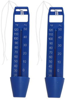 Gerimport Zwembad thermometer - Set van 2x stuks - blauw - 16 cm - zwembadwater temperatuur meters