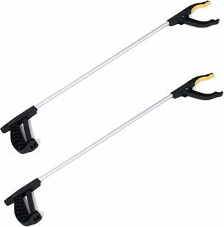 Gerimport Zwerfvuilgrijper/afvalgrijper zwart/grijs - 2x - 76 cm - kunststof - Grijparm - Vuilnisgrijper
