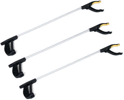Gerimport Zwerfvuilgrijper/afvalgrijper zwart/grijs - 3x - 76 cm - kunststof - Grijparm - Vuilnisgrijper