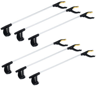 Gerimport Zwerfvuilgrijper/afvalgrijper zwart/grijs - 6x - 76 cm - kunststof - Grijparm - Vuilnisgrijper