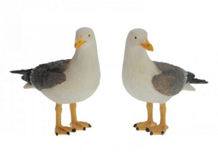 Gerkimex Dieren decoratie beeld - Vogel - Zeemeeuw staand van 15 cm - polystone - tuinbeeld