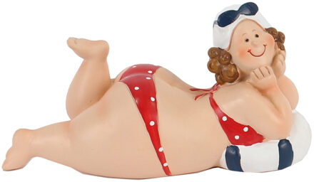 Gerkimex Home decoratie beeldje dikke dame liggend - rood badpak - 16 cm - Beeldjes