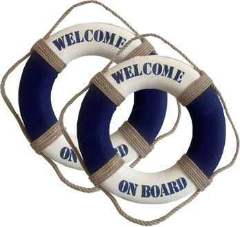 Gerkimex Reddingsboei - 2x - Welcome on board - 35 cm - blauw/wit - kunststof - maritiem thema decor