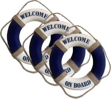 Gerkimex Reddingsboei - 3x - Welcome on board - 35 cm - blauw/wit - kunststof - maritiem thema decor