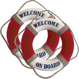 Gerkimex Reddingsboei - 4x - Welcome on board - 14 cm - rood/wit - kunststof - maritiem thema decora