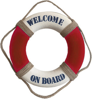 Gerkimex Reddingsboei - Welcome on board - 35 cm - rood/wit - kunststof - maritiem thema decoratie