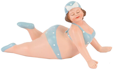 Gerkimex Woonkamer decoratie beeldje - liggend - dikke dame - blauw badpak - 20 cm