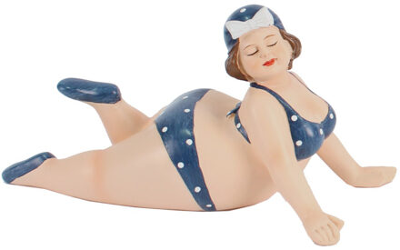 Gerkimex Woonkamer decoratie beeldje - liggend - dikke dame - donkerblauw badpak - 20 cm