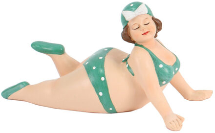 Gerkimex Woonkamer decoratie beeldje - liggend - dikke dame - groen badpak - 20 cm