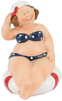 Gerkimex Woonkamer decoratie beeldje - zittend - dikke dame - blauw badpak - 10 cm