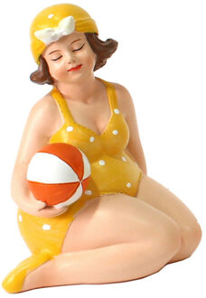 Gerkimex Woonkamer decoratie beeldje - zittend - dikke dame - geel badpak - 11 cm