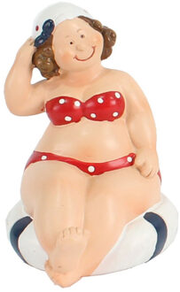Gerkimex Woonkamer decoratie beeldje - zittend - dikke dame - rood badpak - 10 cm