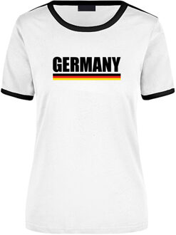 Germany supporter ringer t-shirt wit met zwarte randjes voor dames - Duitsland supporter kleding M