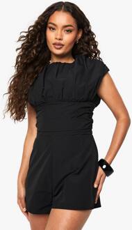 Geruched Capmouw Geweven Romper, Black - 44