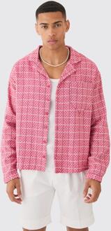 Geruit Geruit Boxy Overhemd Met Lange Mouwen En Textuur, Pink - XL