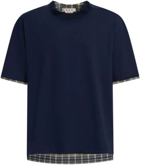 Geruite Blauw-Zwart T-Shirt Marni , Blue , Heren - Xl,L,M,S