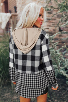 Geruite Hoodie Shacket - maat L Zwart