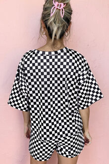 Geruite Loungewear Set Met Voedselapplicaties Zwart