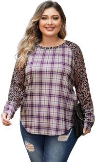 Geruite Luipaardprint Langemouwen Top Zilver