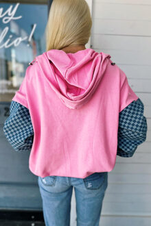Geruite Mouw Sweatshirt - maat XL Roze
