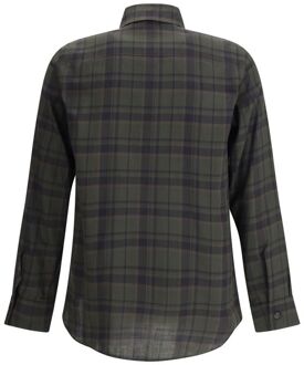 Geruite Overhemd Katoen Lange Mouwen Donkergroen
