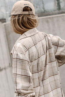 Geruite Oversized Lange Mouwen Shirt Ivoor