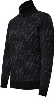 Geruite trui met 1/2 rits - maat L Zwart