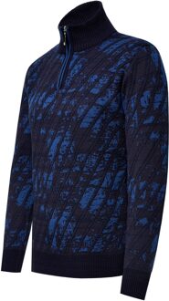 Geruite trui met 1/2 rits Marineblauw