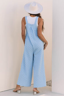 Geruite Wijde Pantalon Jumpsuit Lichtblauw