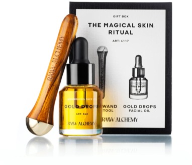 Geschenkset Raaw Alchemy Gold Drops Facial Oil & Kansa Mini Facial Tool Gift Box 15 ml + 1 st
