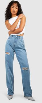 Gescheurde Jeans Met Rechte Pijpen, Mid Blue - 36