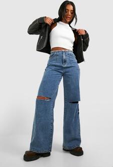 Gescheurde Jeans Met Rechte Pijpen, Vintage Wash - 36