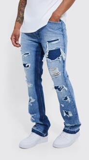 Gescheurde Onbewerkte Flared Slim Fit Jeans Met Panelen, Mid Blue - 28R
