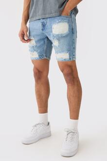 Gescheurde Slim Fit Denim Shorts In Lichtblauw, Light Blue - M